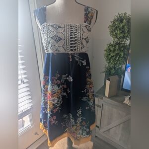 Nick & Mo Floral Lace Midi Dress - Navy and Yellow